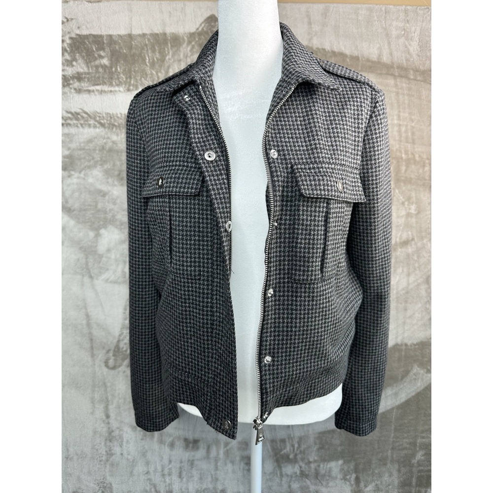 Lauren Ralph Lauren Houndstooth Military Moto Jacket Size SP